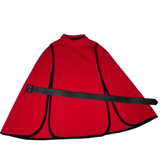 VTG DARICO Red Black Wool Poncho Cape Coat with Black Belt Size M/L - Picture 10 of 16